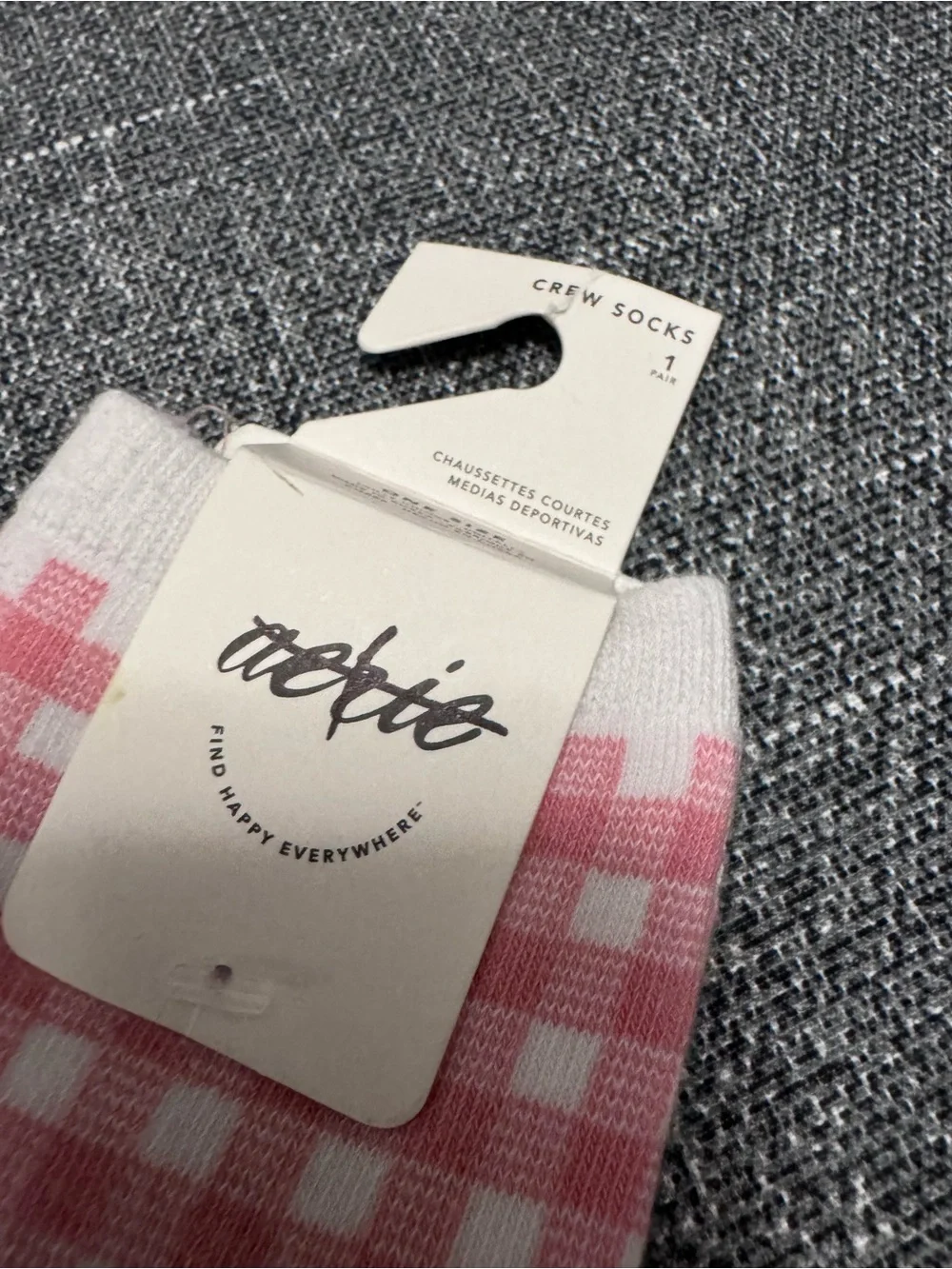 Aerie Pink Gingham Crew Socks with Red Toe and Heel